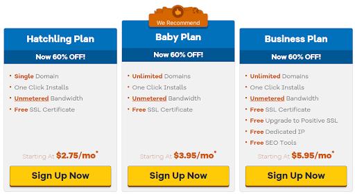 Opciones de alojamiento de Hostgator