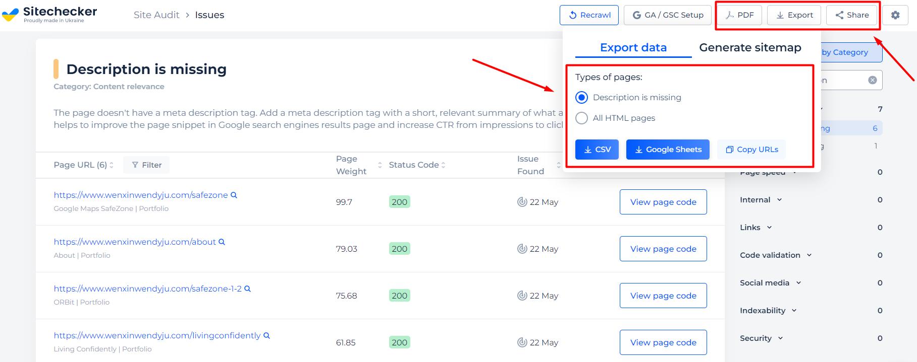 Description Checker Data Eport