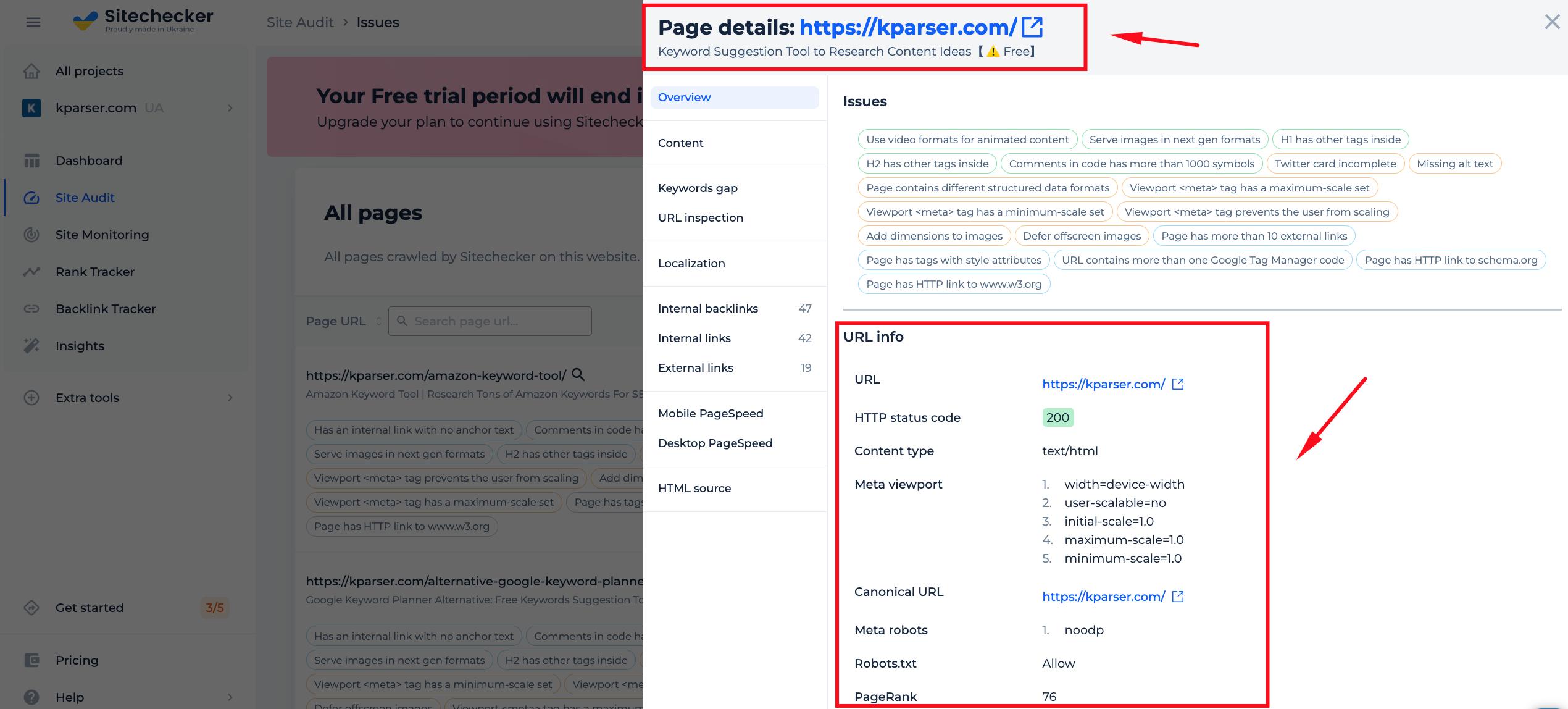 google cache checker results