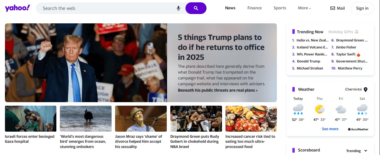 yahoo main page