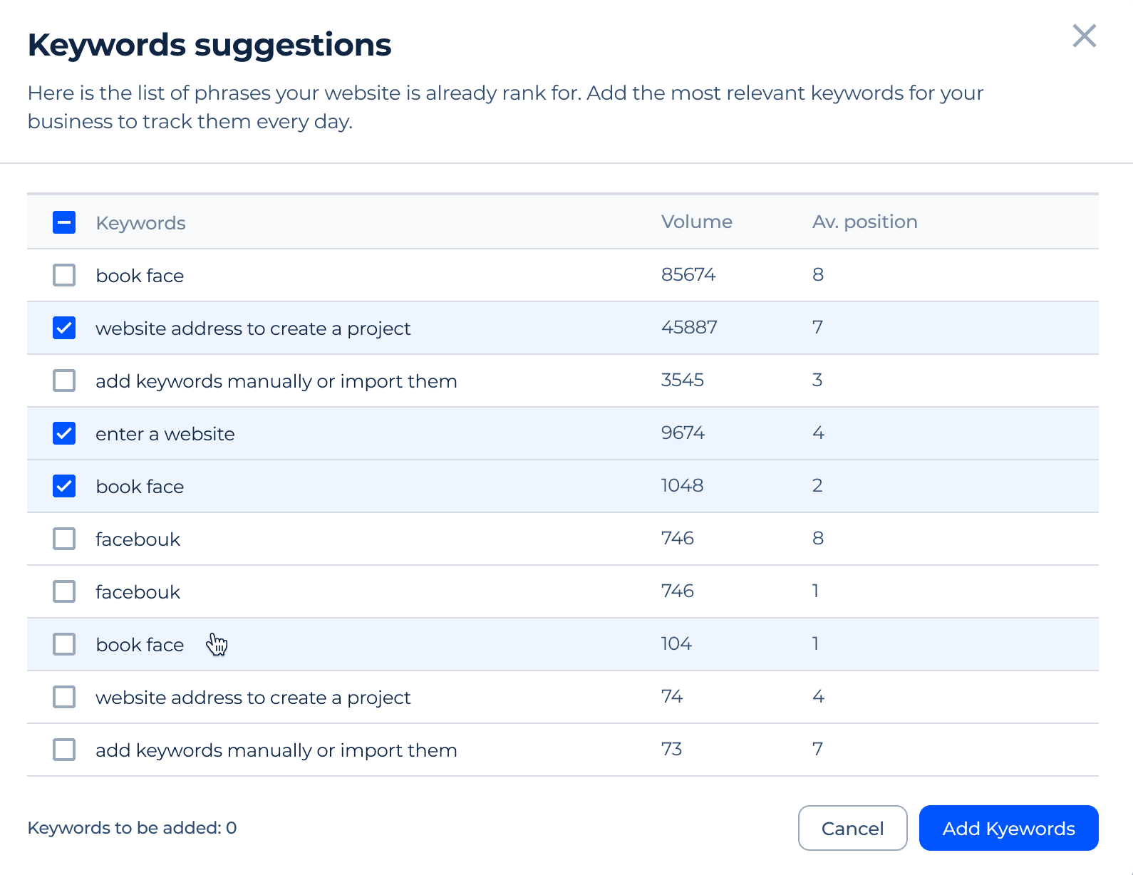 Suggestion de mots clés