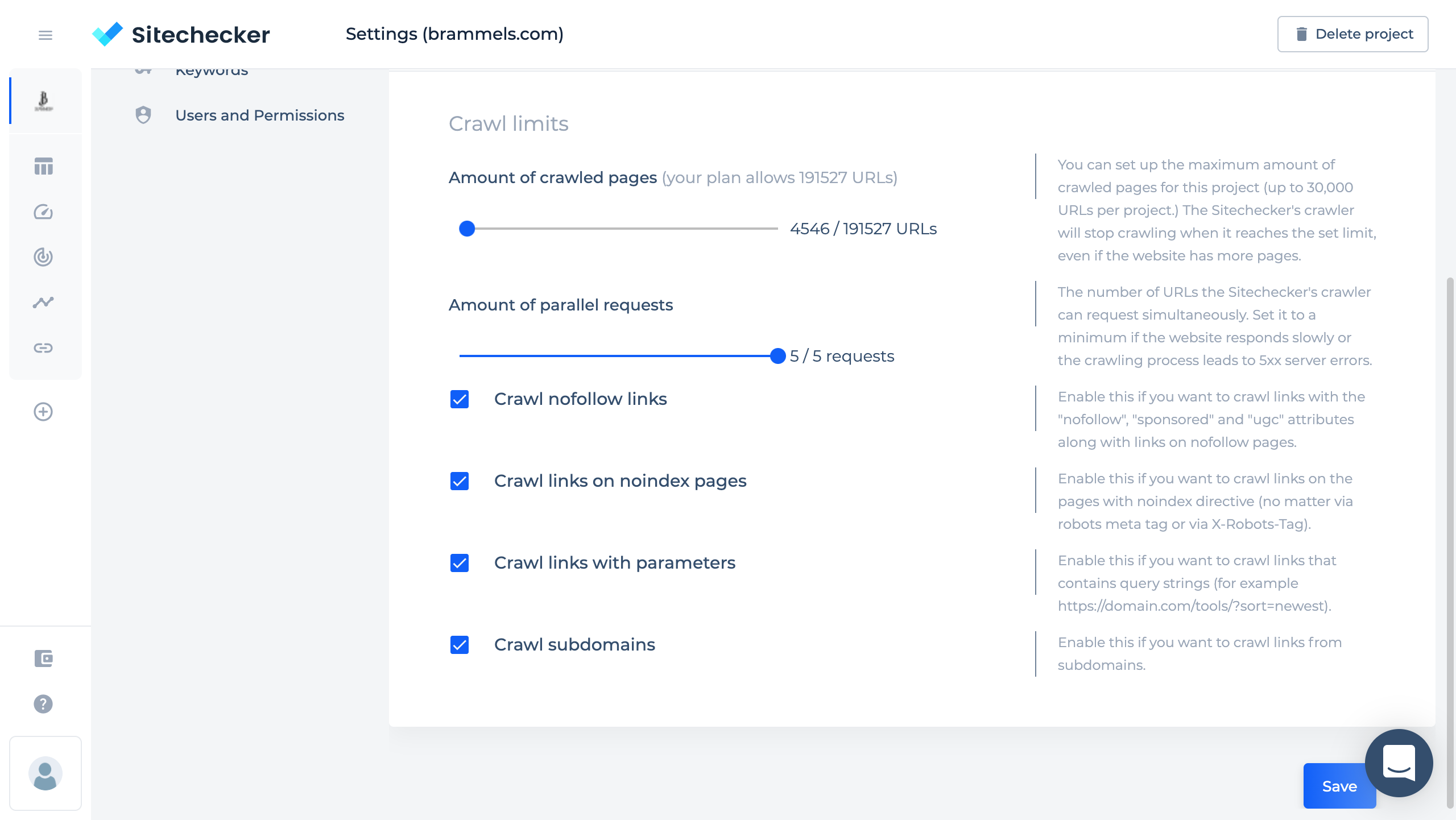 advanced site audit settings