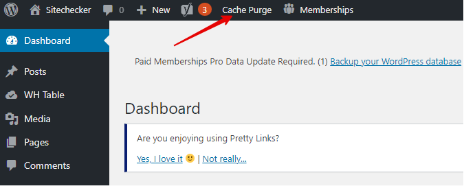 cache button in wordpress