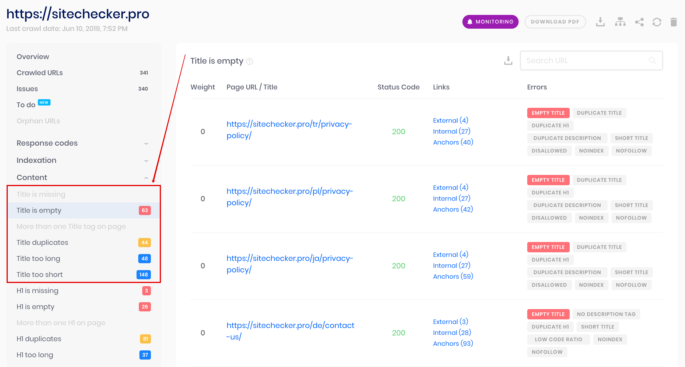 rastreie o site para obter títulos e descrições