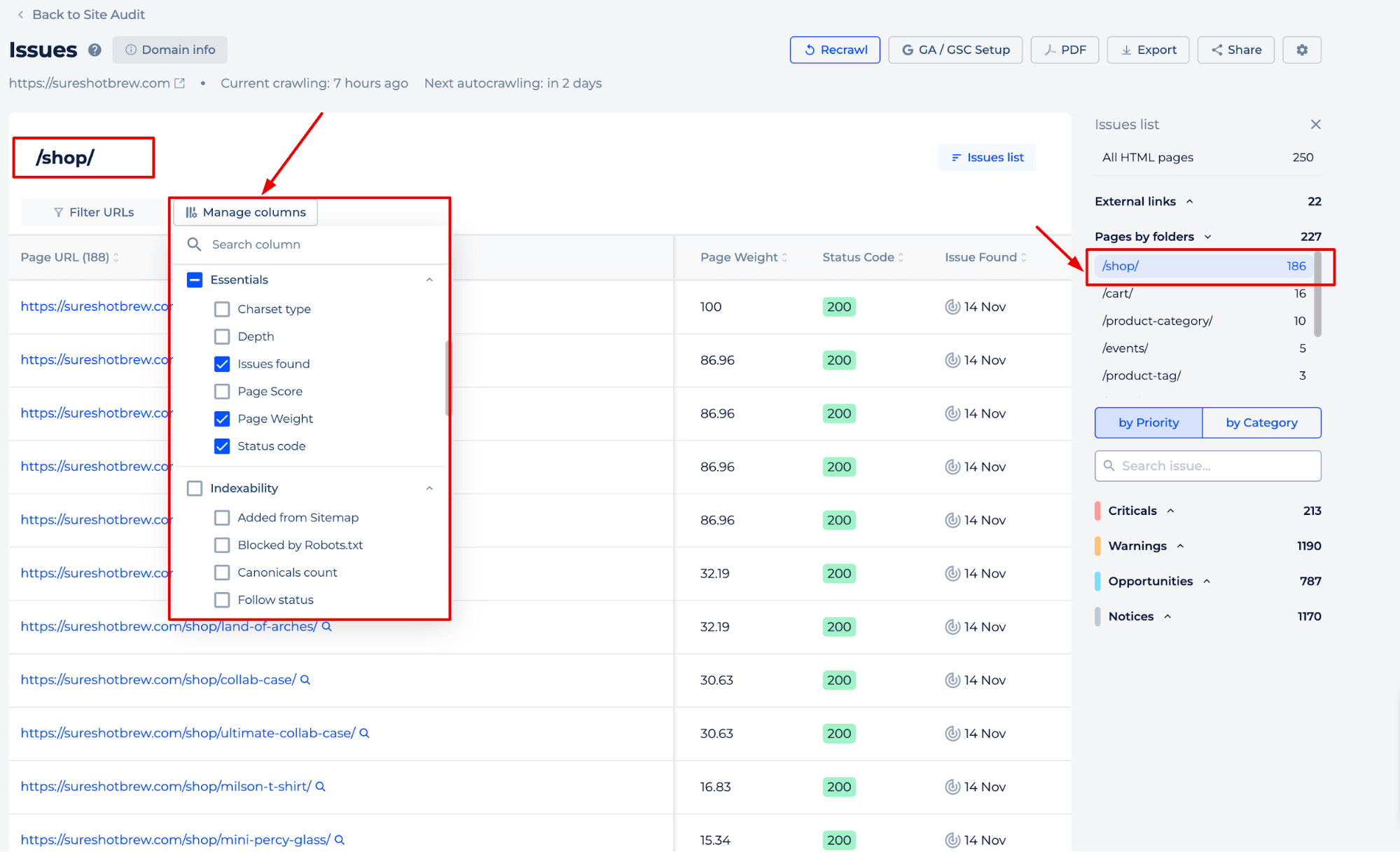 Opções de exibição de dados do scanner de diretório