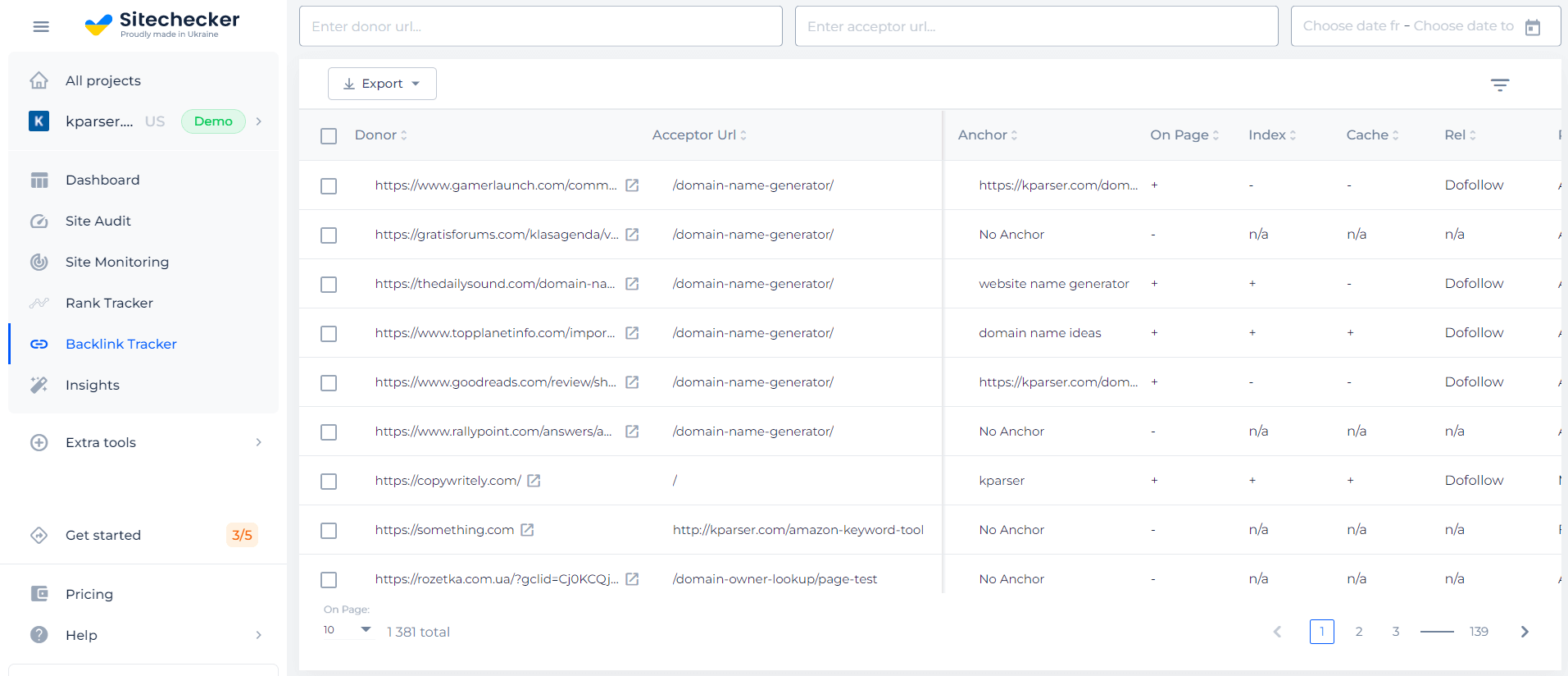 Sitechecker’s backlink tracking tool