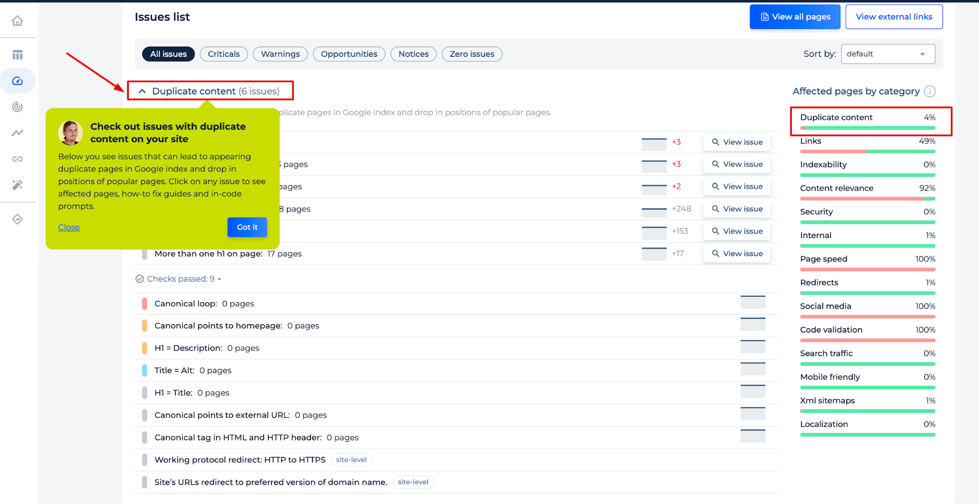 Problèmes de contenu en double