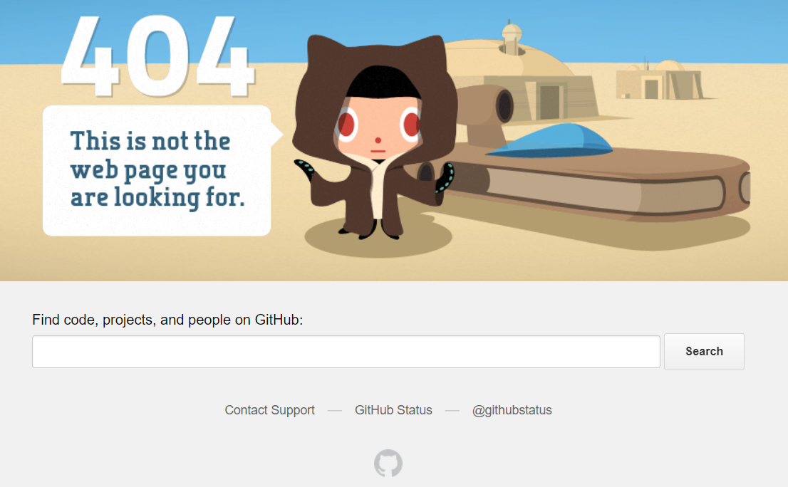 Github'ın özel 404 sayfası