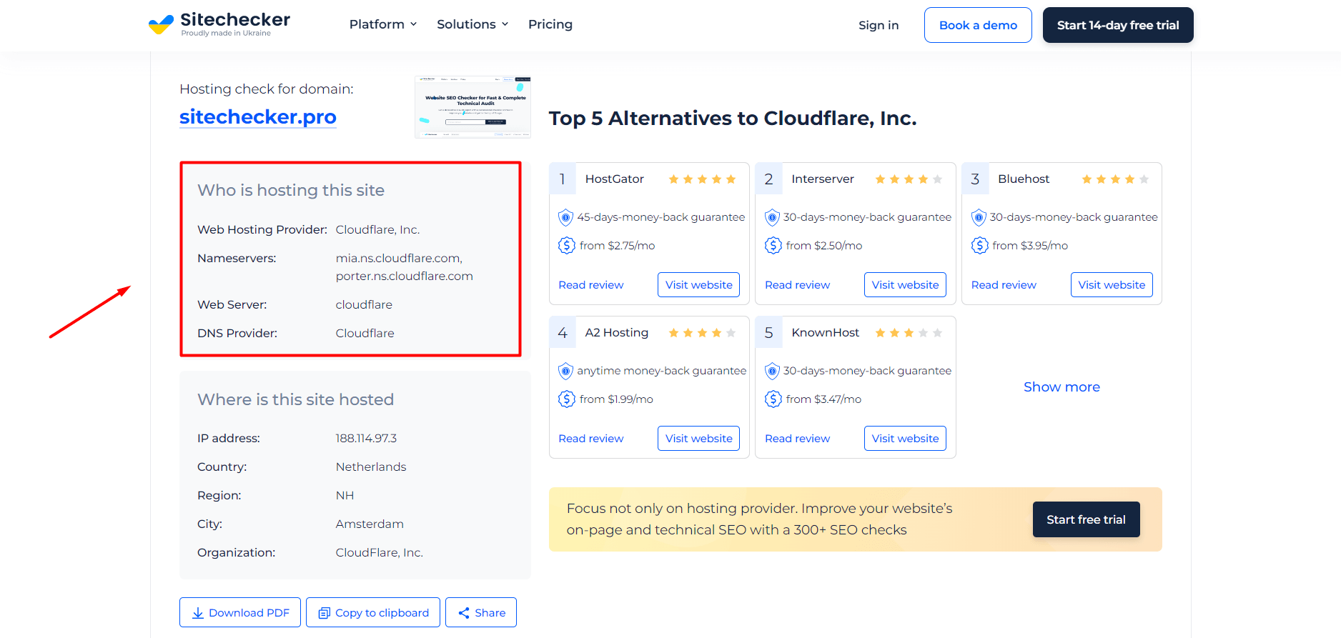 Resultados Hosting Checker