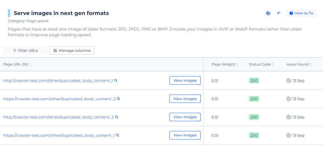 Images Next Gen Format Page List