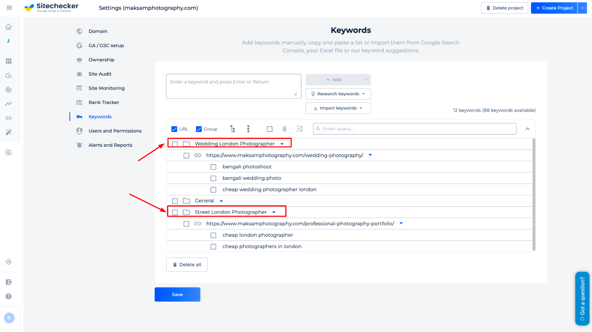 Keyword Groups