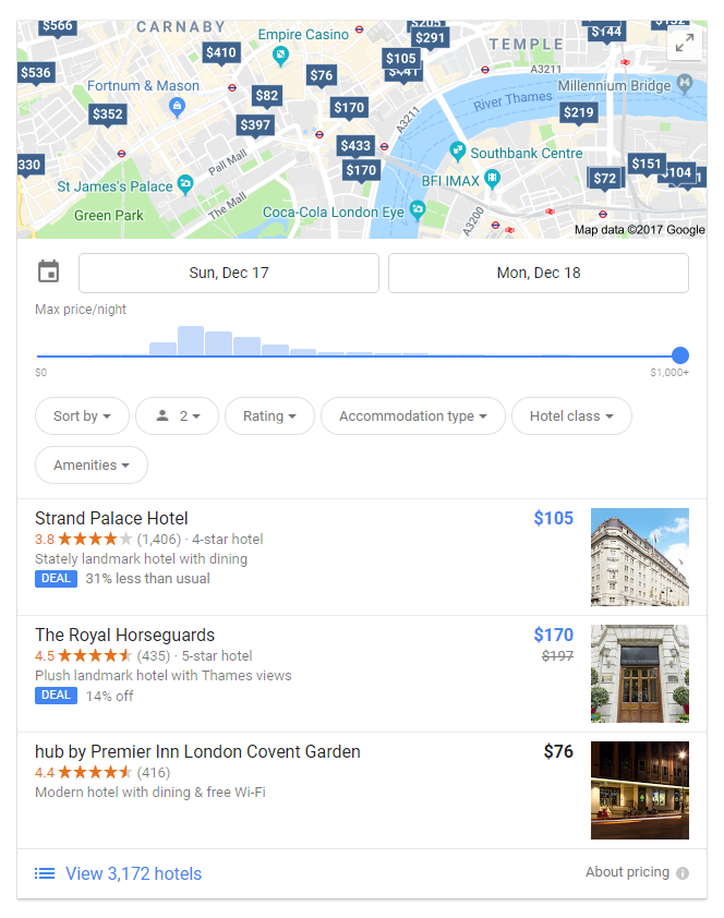 Local teaser pack screenshot for hotels in london query