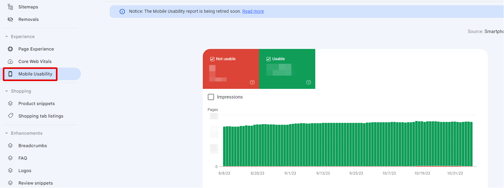 mobil usability page in settings