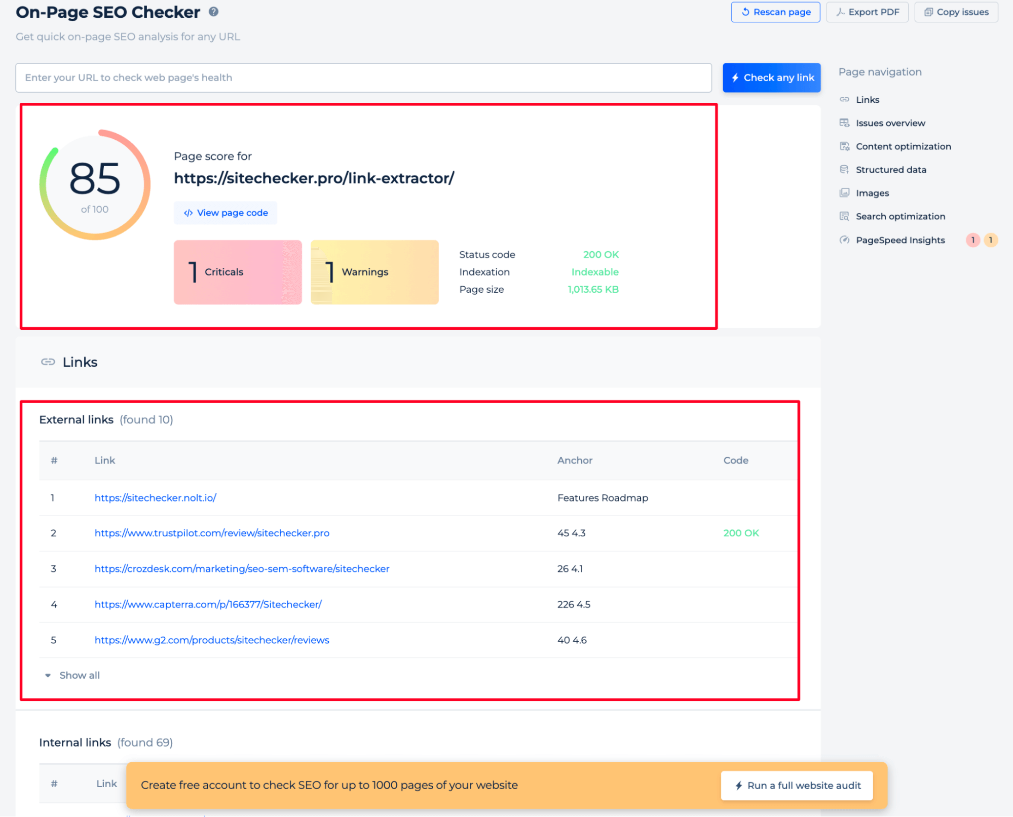 On Page Seo Checker Results