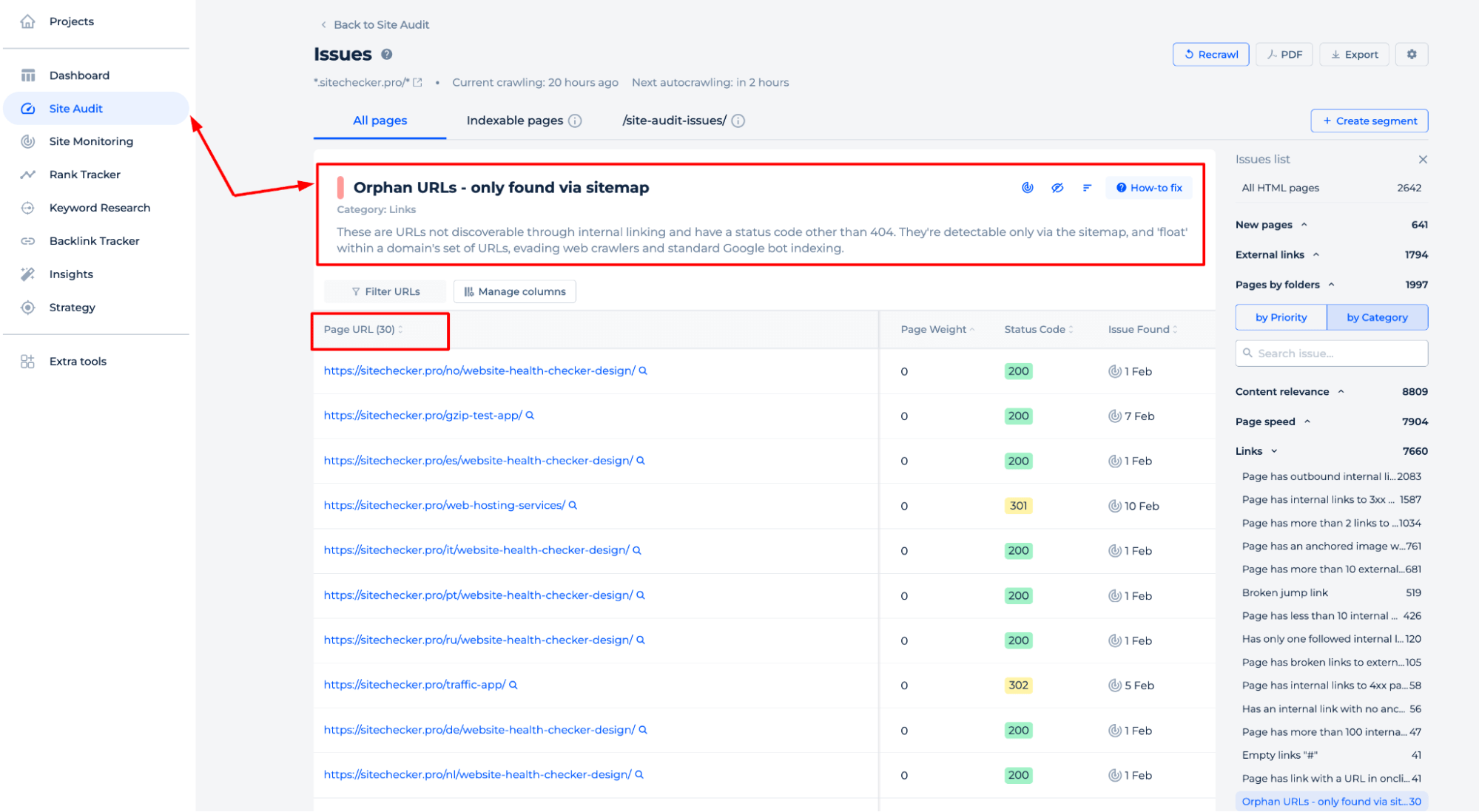 Orphan URLs via Sitemap