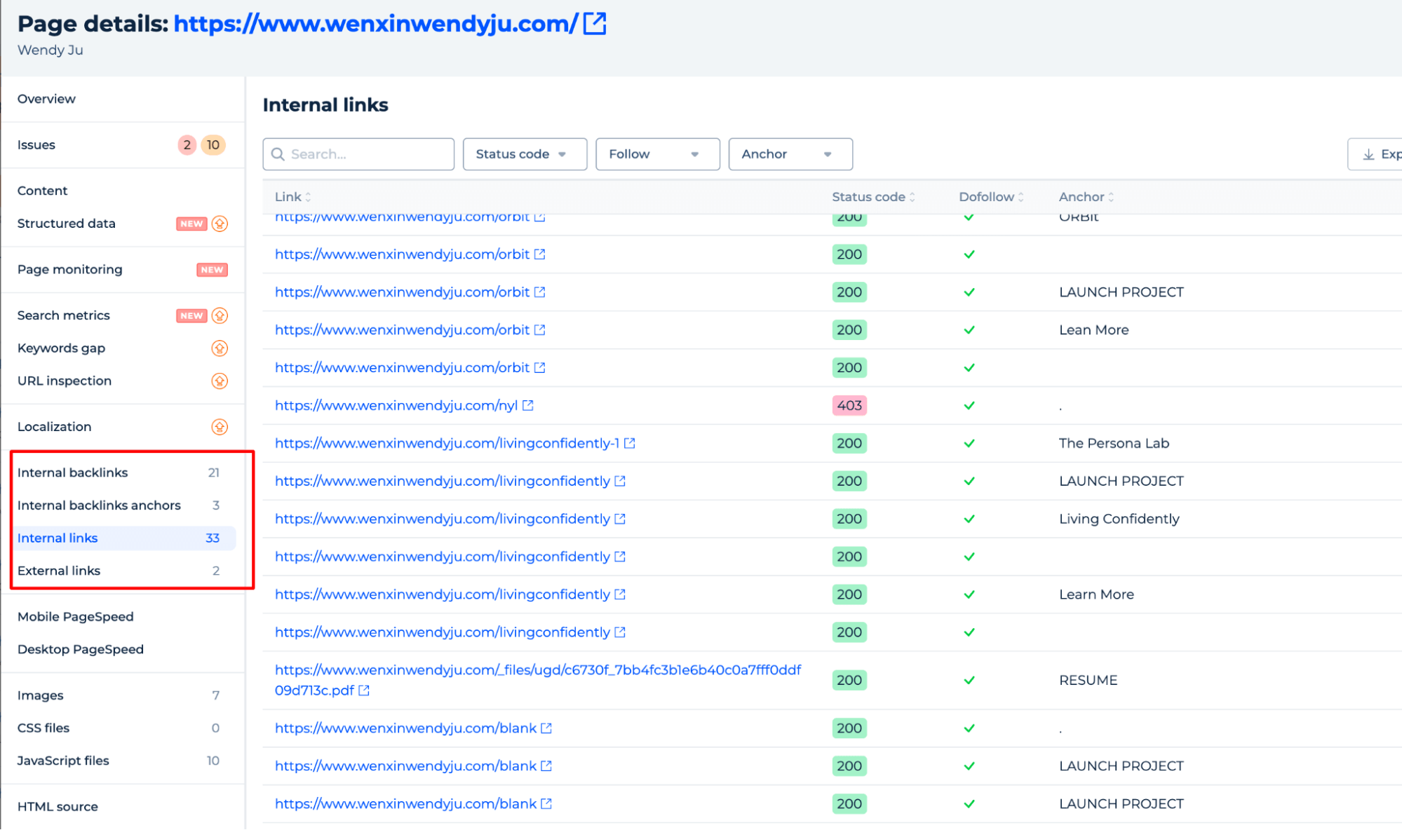 Page Details Outbound Links