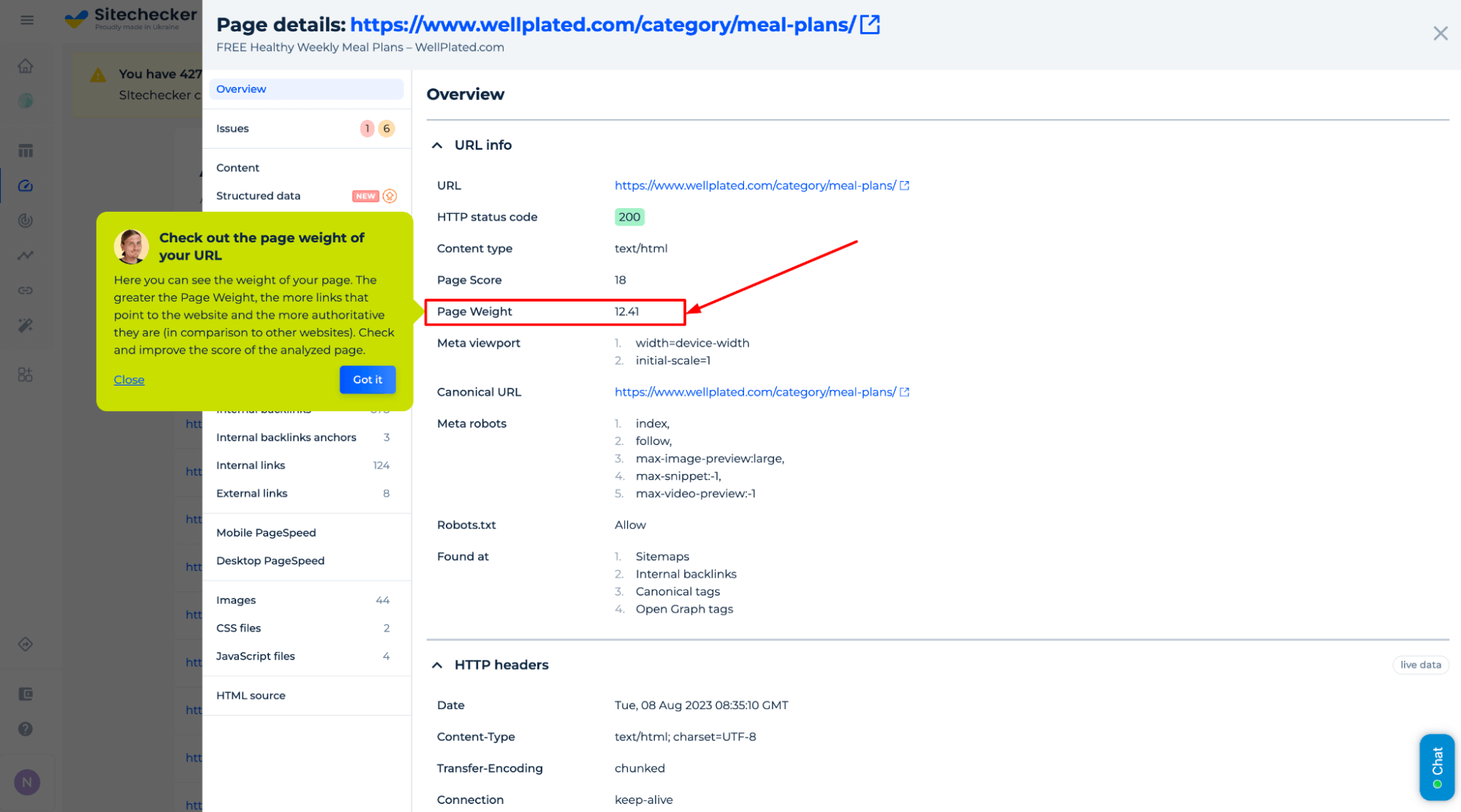 Page Details Page Weight