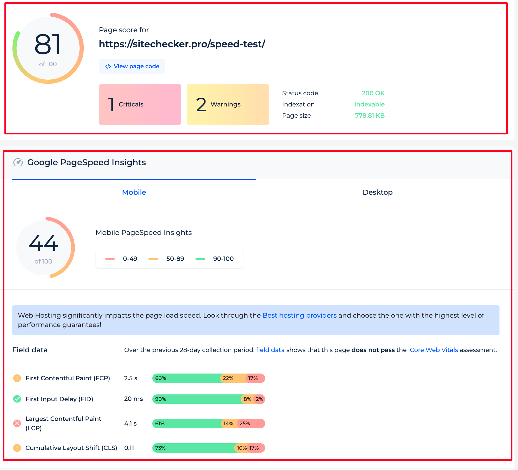 Page Speed Results