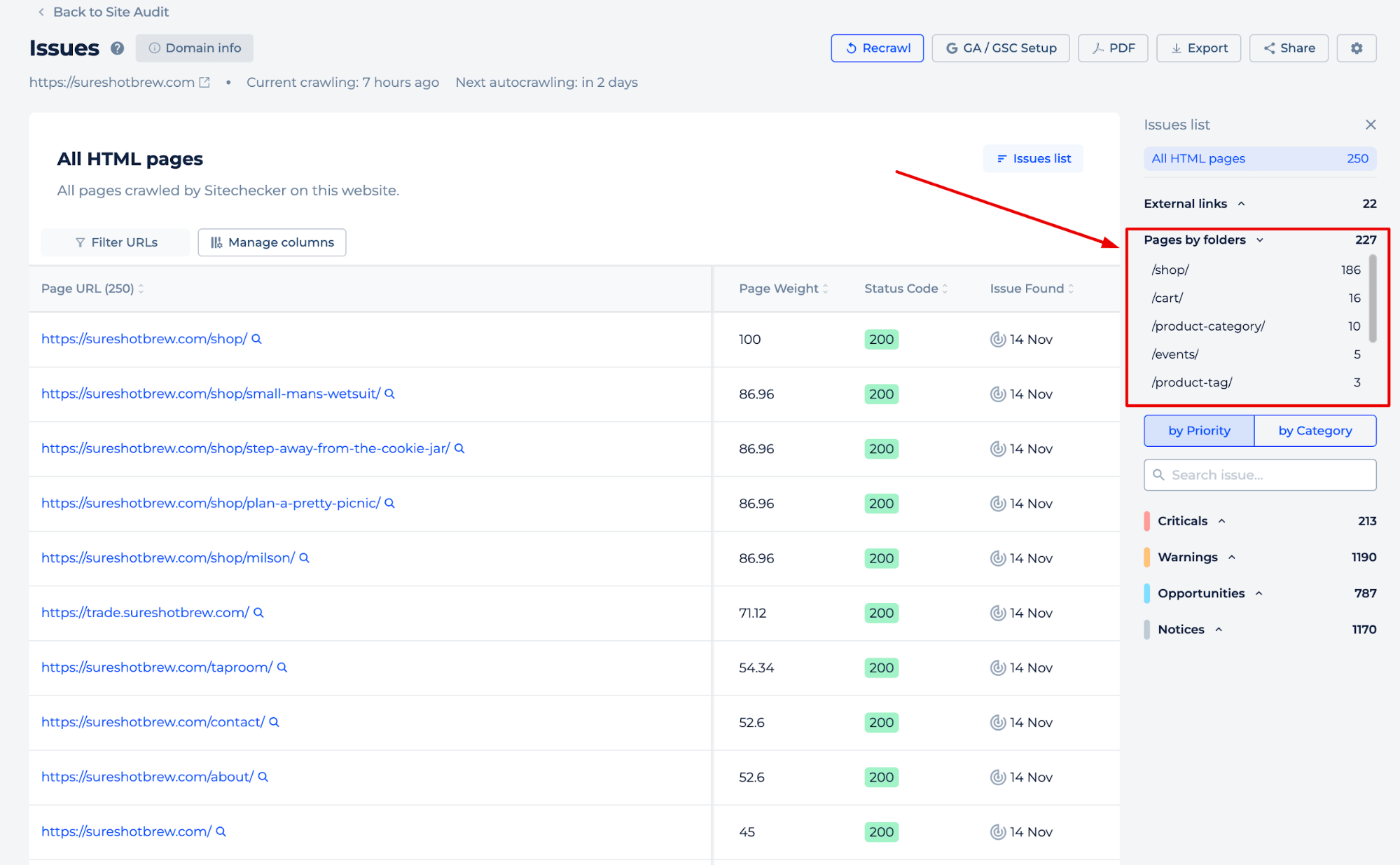 Páginas do scanner de diretório por pasta