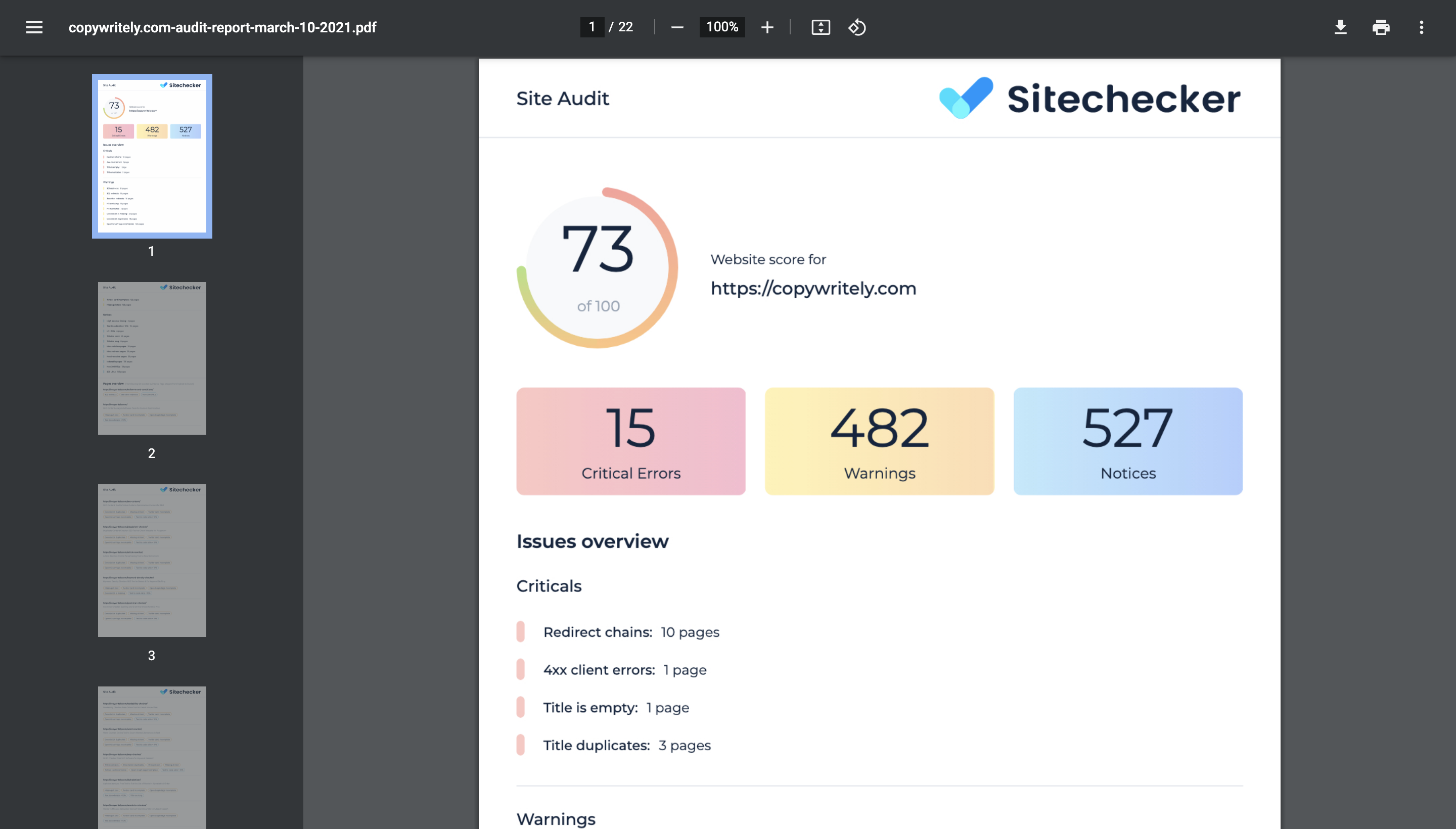 site audit pdf report