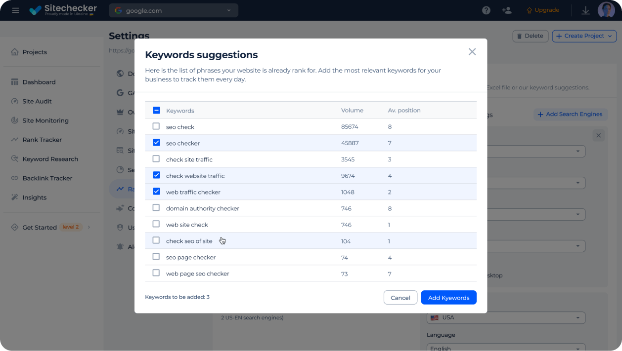 Keyword suggestion, GSC integration for faster setup