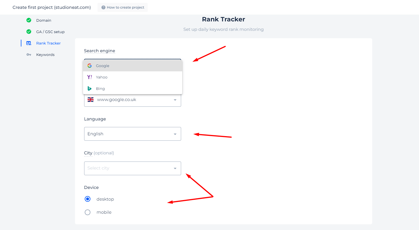 Configurações do rastreador de classificação