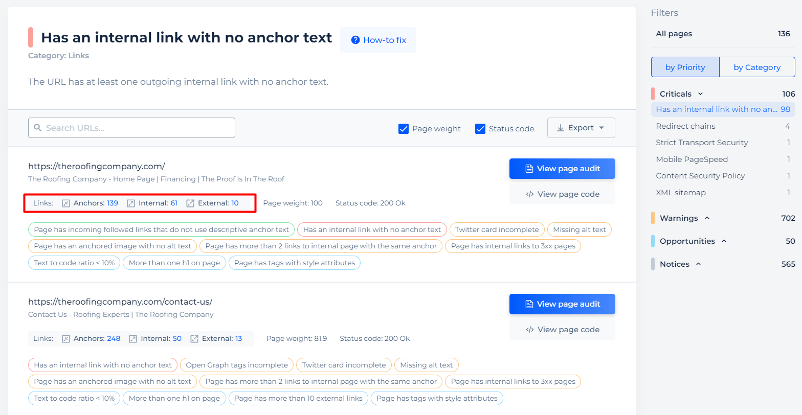 internal links sitechecker