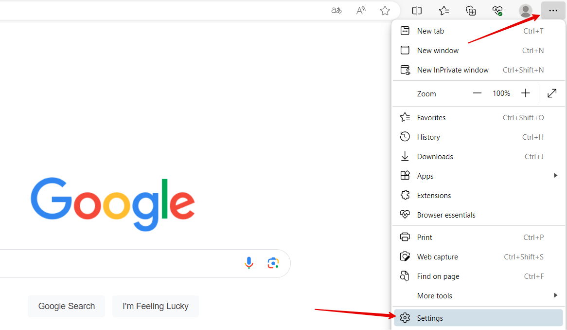 settings in edge