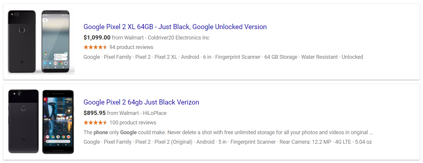 Shopping results block in Google SERP