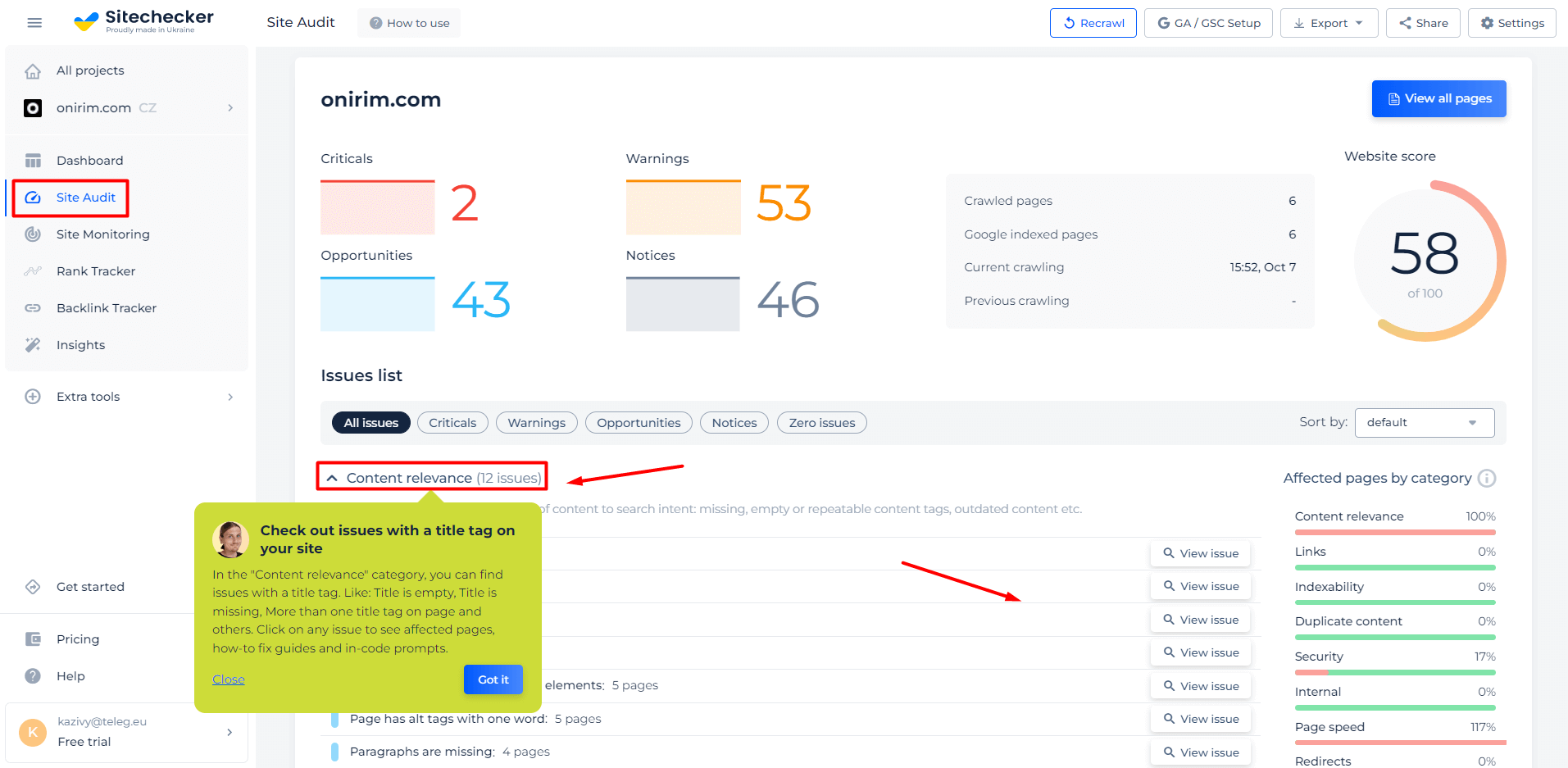 Site Audit Content Relevance