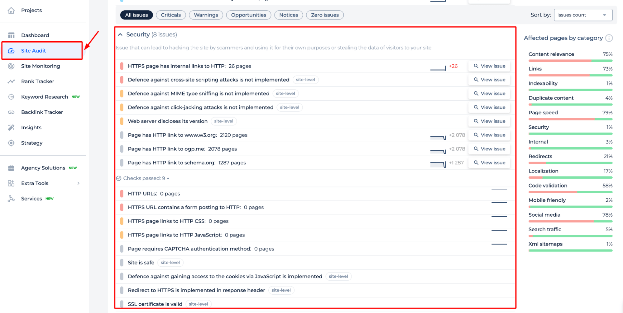 Site Audit Security Issues