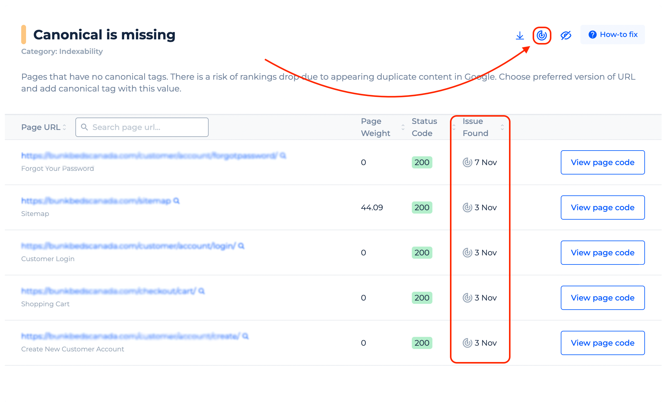 site monitoring history