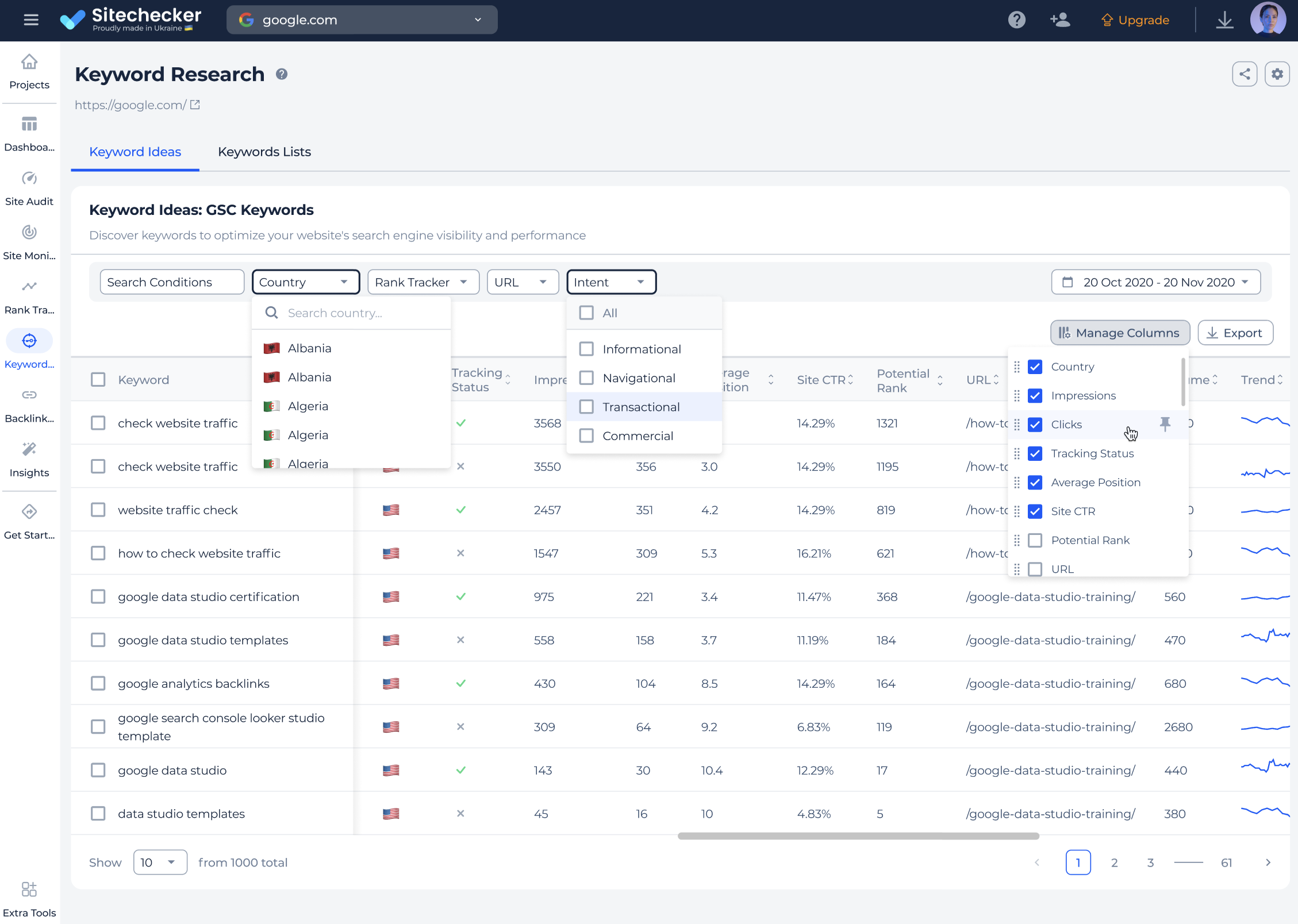 sitechecker keyword research tool