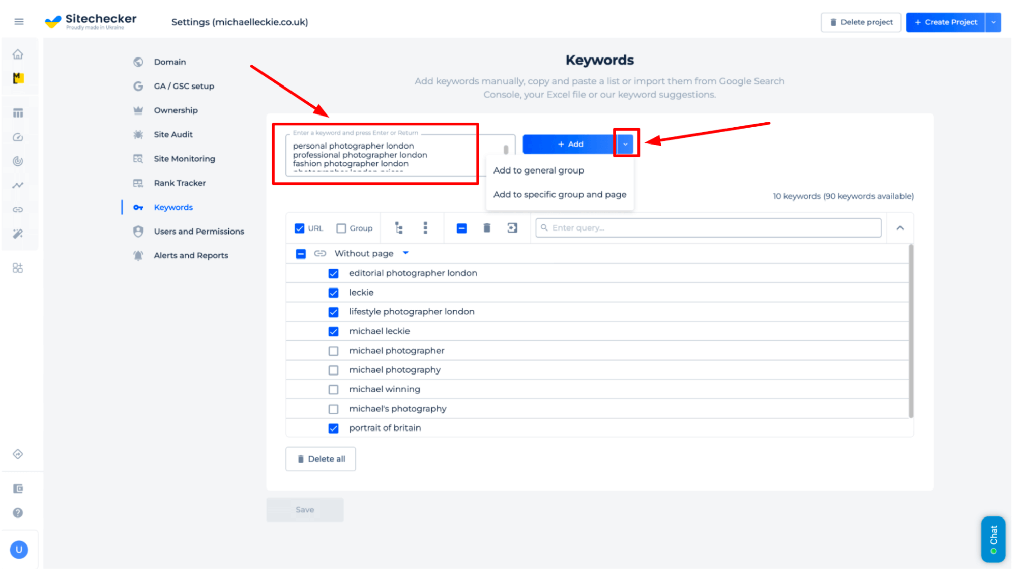 Track Keywords