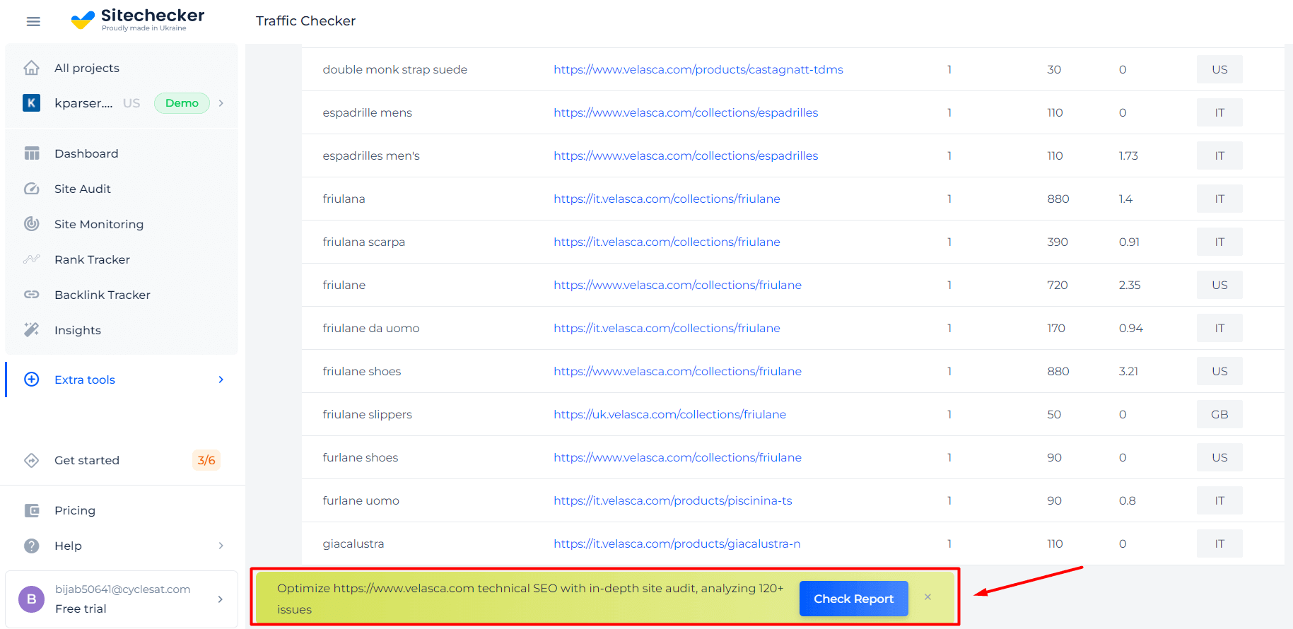 Recurso de auditoria do concorrente verificador de tráfego