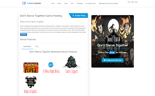 Don't Starve Together server hosting via Citadel Servers
