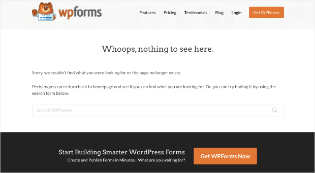 WPForms egendefinerte 404-side