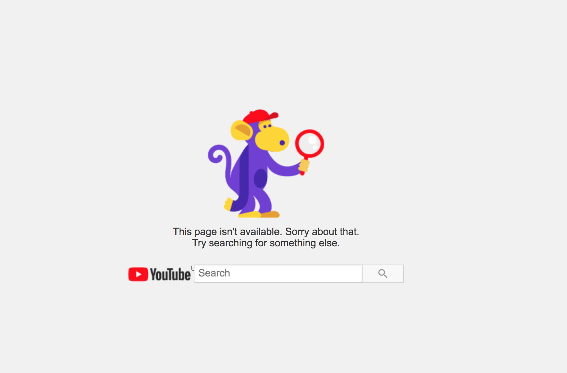 Youtube's aangepaste 404-pagina